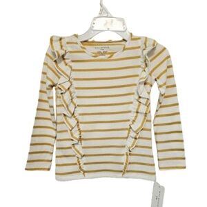 Max Studio Kids Yellow and White Striped Ruffle Tee Size XS 4 New with tags